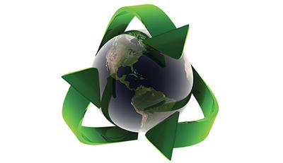 Green "recycling" arrows surround the globe