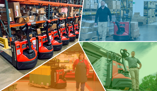 4 images of Raymond 8210 pallet trucks in use