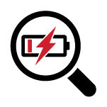 icon of magnifying glass looking at a charging battery