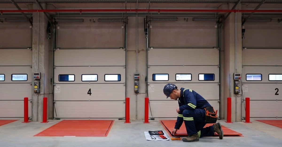 a technician repairing a dock leveler