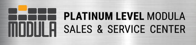 Silver badge with "Platinum Level Modula Sales & Service Center"