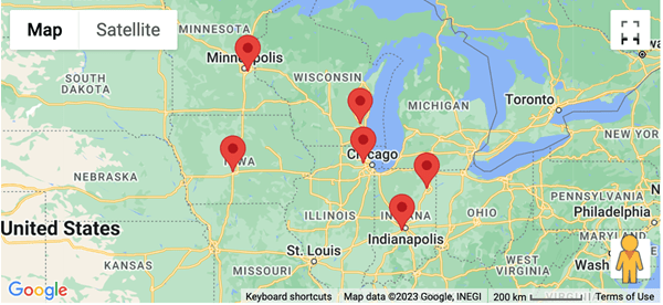 Map of Associated locations