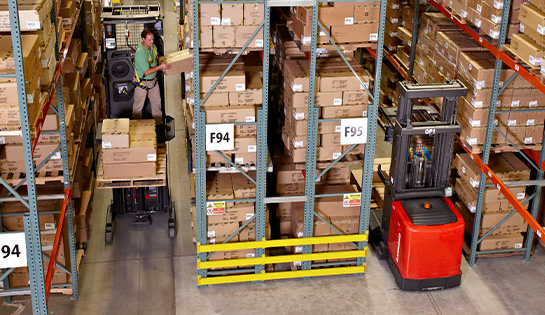 Operator wearing safety harness