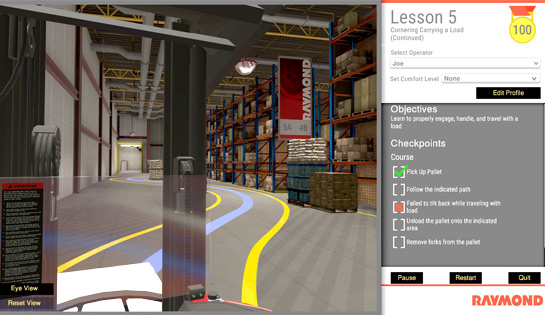 raymond virtual reality simulator, forklift simulator