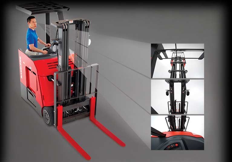 Raymond stand up counterbalanced lift truck with open view mast
